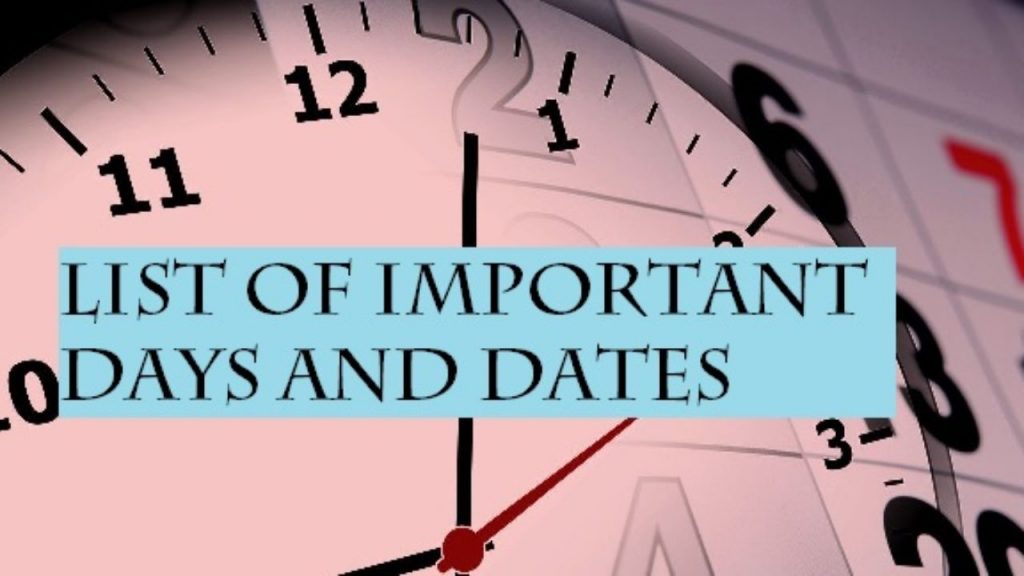 list of important days and dates