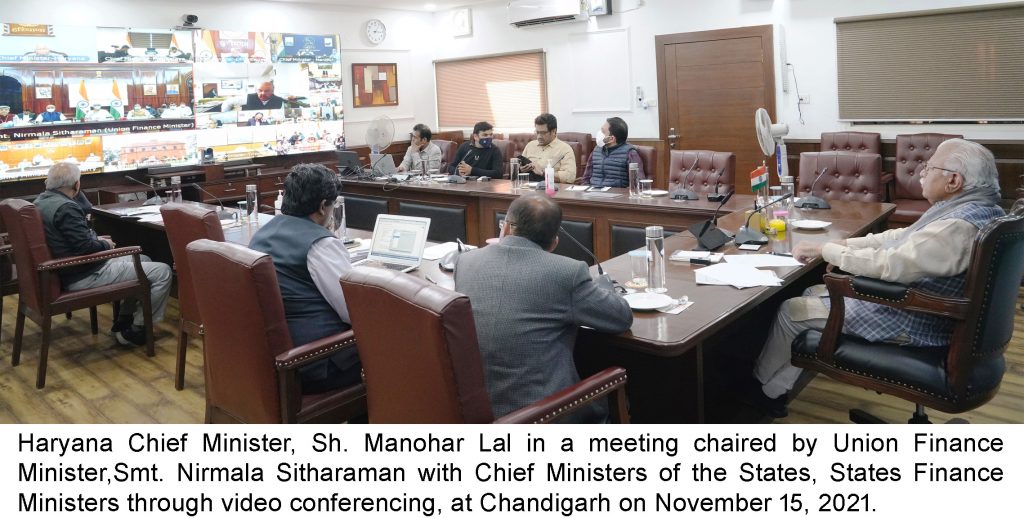 Haryana Chief Minister, Sh. Manohar Lal in a meeting chaired by Union Finance Minister, Smt. Nirmala Sitharaman
