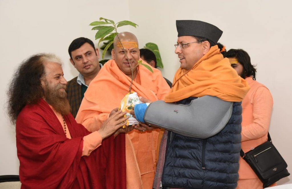 Swami Kailashanand and Param President of Parmarth Niketan Swami Chidanand Muni met Chief Minister Pushkar Singh Dhami on Tuesday at the Chief Minister's residence.