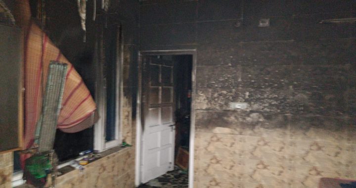 The fire broke out in the first floor of the house due to short circuit, all the things were burnt to ashes.